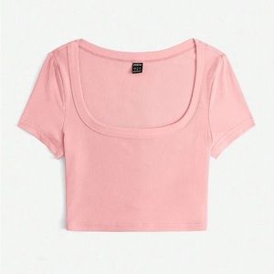 139 | SHEIN Qutie Square Neck Solid Pink Tee Ribbed NWT Size XS